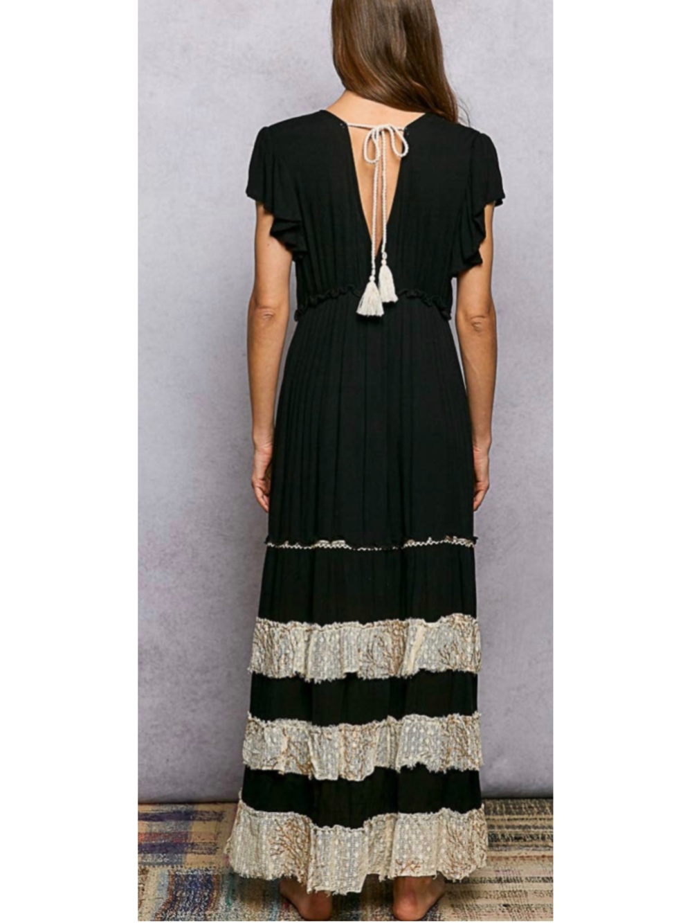 NEW Pol Free People Style Boho Lace Tiered Embroidered Patchwork Maxi Dress Sz L - Picture 2 of 8